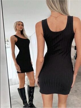 Classic Black Ribbed Tank Mini Dress - Stylish Women’s Dress size small